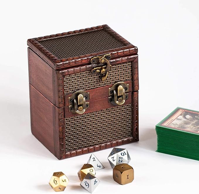 Elven Vault (Chainmail) Wooden Deck & Counter Box with Protector Storage for TCG, MTG Magic, FaB, YGO, EDH, Commander, Box, Dice