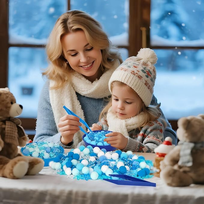 209 Pcs Winter Sensory Bin Items Winter Acrylic Snowflake Counting Sorting Sensory Bin Filler Fine Motor Toys Blue Snowflake Counts Xmas Counting Toys for Preschool Education Activities
