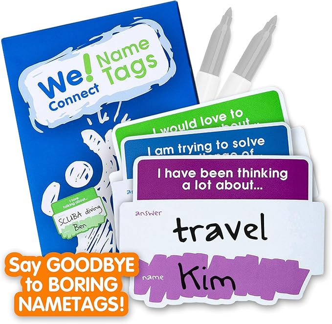 We! Name Tag Stickers – Ideal for Office Icebreakers, Party Fun, Educational Card Games, and Team Building – Easy-to-Write Labels for Group Conversations – Designed for Adults – 150 PCS