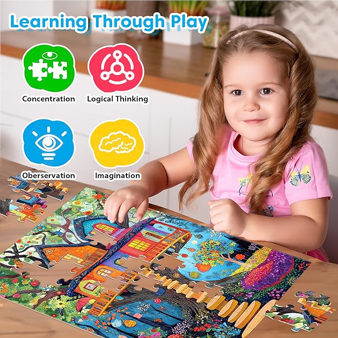 4-Pack 100 Piece Puzzles for Kids Ages 4-6 6-8 Year Old - Cakes Tree House & Cats Jigsaw Puzzles, Fun Educational Toys for Boys Girls, for Family Activities
