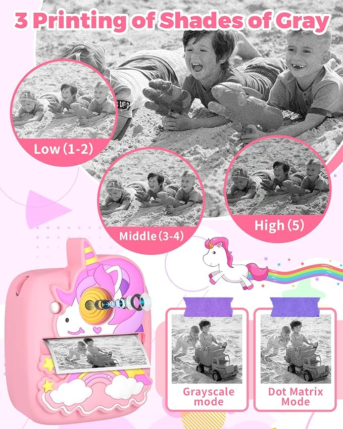 Kids Camera Instant Print, Christmas Birthday Gifts for Girls Age 3-8, 48MP &1080P Children Camera with Photo Paper, Portable Toy Instant Camera for Kids 3 4 5 6 7 8 9 10 Year Old Girls