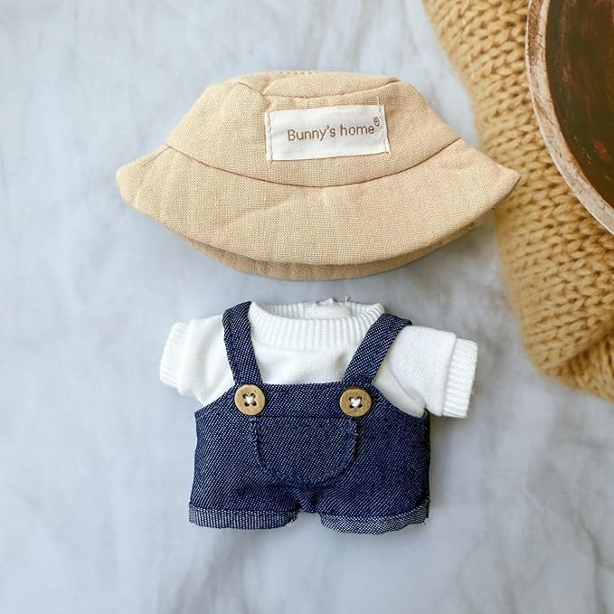 17cm Doll Clothes Outfit Set, 3 Pieces Dress Overalls Set for 6.7inch Doll Suit, Fashion Chic Hat & Clothes Accessories for 1st/2nd/3rd Gen Dolls Play & Display