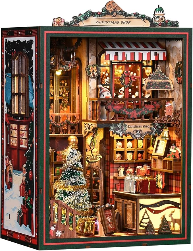Domigard Book Nook Kit - DIY Miniature House Kit Bookshelf Decor 3D Wooden Dollhouses for Adults Teens LED Book Nook Kits for Adults Unique Birthday Christmas Gift for Family and Friends