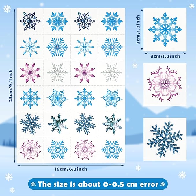 Landhoow 240 Pcs Winter Snowflake Tattoos Temporary Glitter Blue Silver Snowflake Temporary Tattoos for Snowman Apparel Accessories Stickers for Winter Themed Party Decor