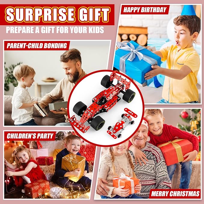 Car Building Kits for Boys 8-12,Building Cars Metal Erector Set,Racing Car Building Kits for Boys 12-15,Assembly Red Vehicle Model for Kids Kids 8+ Years Old（260Pieces）