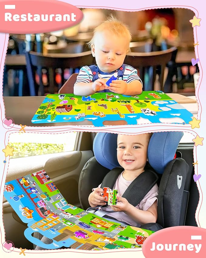 Benresive Reusable Sticker Book for Toddlers 2-4 Years, 3 Sets Travel Stickers for Kids, Waterproof Sticker Books for Toddlers 1-3, Crafts Activities for Todddlers 1-3 2-4 3-5