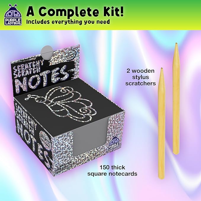 PURPLE LADYBUG Silver Holographic Scratch Art Mini Notes - Scratch Art for Kids, Summer Activities, Camping Games for Ages 4-8