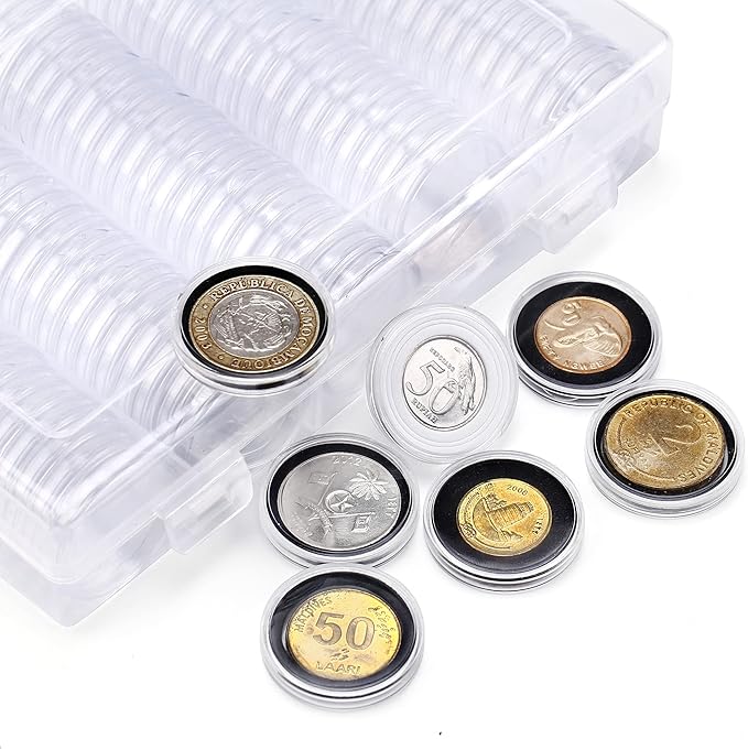 SPLF 100 Pieces 30mm Coin Capsules and 5 Sizes (17/20/25/27/30mm) Protect Gasket Coin Holder Case with Plastic Storage Organizer Box for Collection Supplies