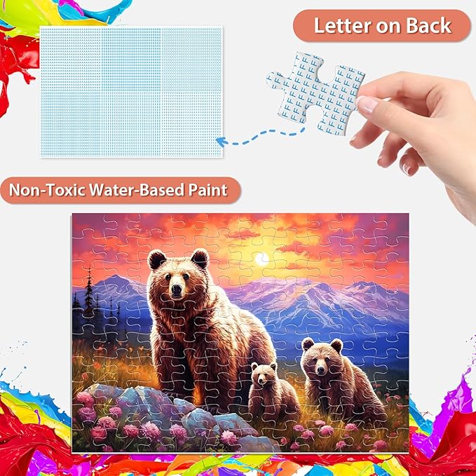 100 Piece Puzzles for Kids Ages 4-6 Brown Bear Family Puzzles for Kids Ages 6-8 8-10, 100 Piece Senior Jigsaw Puzzle for Toddlers Kids Puzzles Ages 3-5 Toys Birthday Gifts for Boys Girls Adults