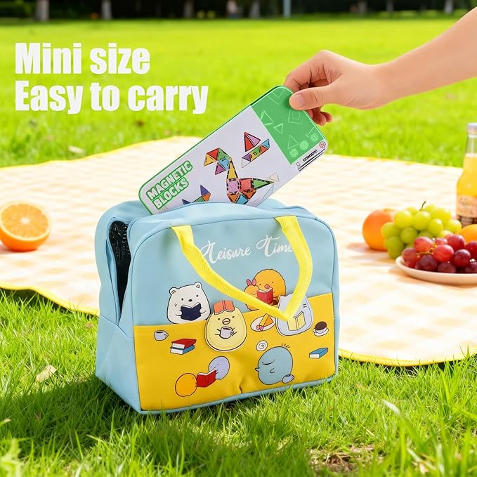 42PCS Mini Magnetic Tiles Building Blocks Set with Portable Iron Case, STEM Travel Toys for Kids Ages 3+, Educational Magnet Construction Puzzles for Boys and Girls,Toddler Puzzle Birthday Gift Toys