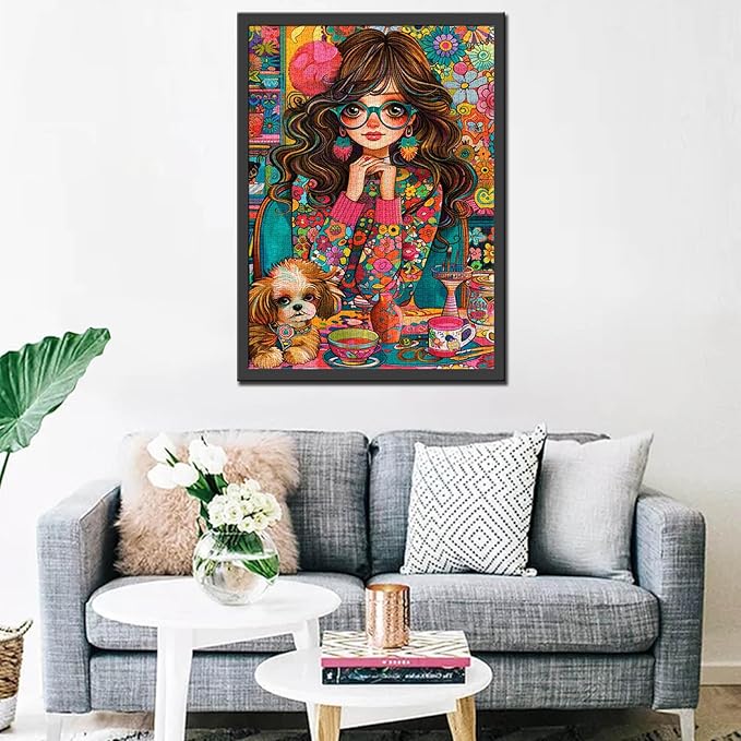 Tucocoo 1000 Piece Jigsaw Puzzles for Adults Beautiful Girl Jigsaw Puzzle Cute Dog Abstract Floral 1000 Pieces Puzzles for Challenging Family Activity Game Colorful DIY Puzzle Wall Decor Gifts
