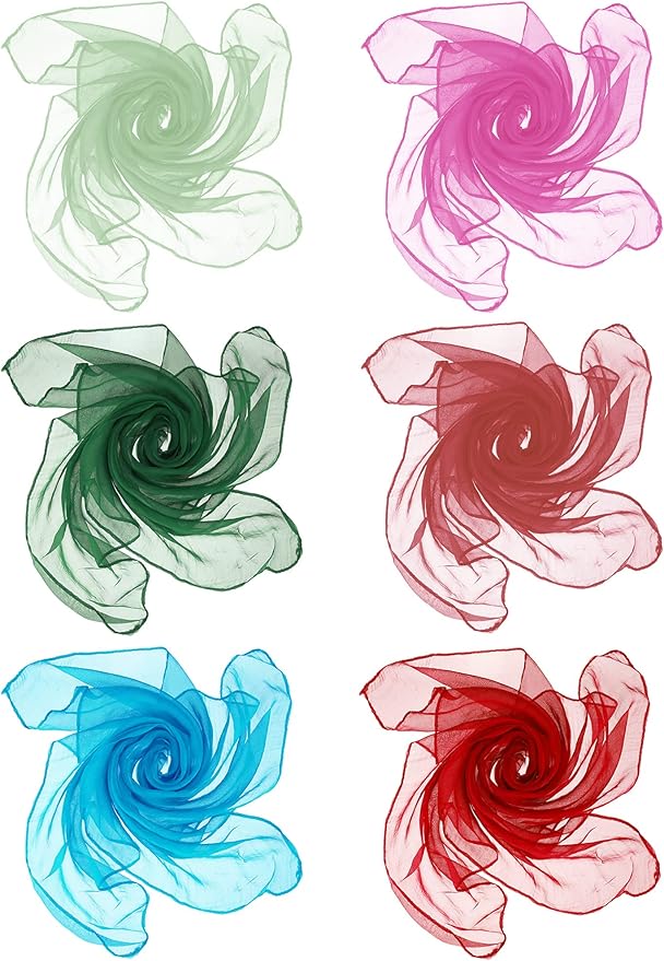 Boao 6 Pieces Chiffon Scarf 1950s Square Neck Head Scarfs Vintage Soft Polyester for Women Lady