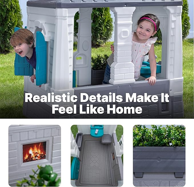 Step2 Neat & Tidy Cottage Kids Playhouse, Indoor/Outdoor Playset, Interactive Play with Sounds, Made of Durable Plastic, for Toddlers 1.5+ Years Old, Grey