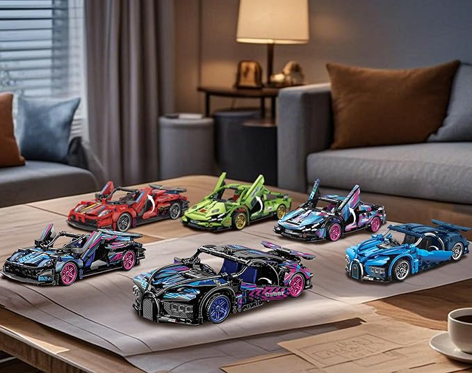 Sosuy Building-Block Race-Car Set, 1:18 Technical Model Kit 473 Pcs DIY Pull-Back Cyberpunk Toy for Boy Girl Kid Age 6+ Year, Birthday Gift for Teen Adult Display, Speed Super Sports Cars Bricks Icons