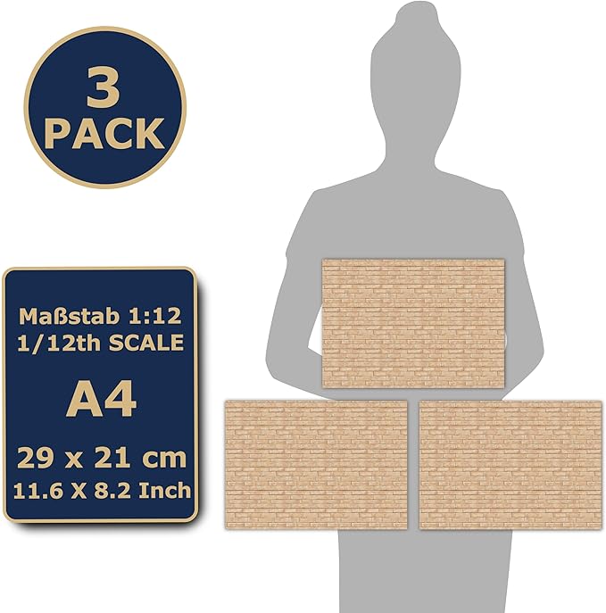 3 Sheets Self-Adhesive Wall Cladding for Dollhouse 1:12 Scale (Creme Colored Bricks 2)