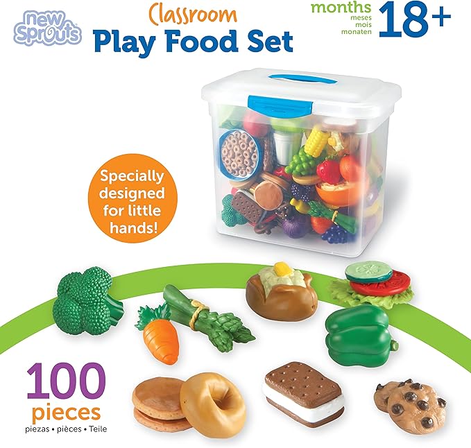 Learning Resources New Sprouts Classroom Play Food Set - Play Food for Toddlers, Toddler Learning Toys , Ages 18 Months +, 100 Pieces,