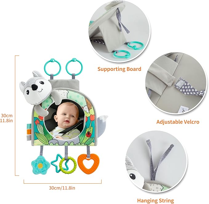 Car Seat Toy, Baby Car Mirror Toy for Rear Facing, Travel Baby Activity Center with Hanging Engaging Toys for Infants Babies 0-6-12-18 Months Boy Girl