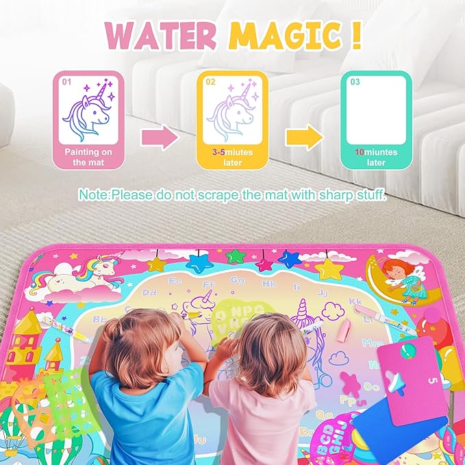Water Doodle Mat, Unicorn Drawing Mat for Toddlers, Kids Water Painting Pad Coloring Board Set, Art Supplies for Toddlers, No Mess Crafts Birthday Christmas Gifts for Girls Ages 3 4 5 6 7 8