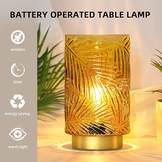 Battery Operated Table Lamp, Cordless Lamps for Home Decor, Battery Powered Nightlight with LED Bulb with Timer, Decorative Lights for Living Room Bedroom Tabletop Entryway Centerpiece Gift (L Yellow)