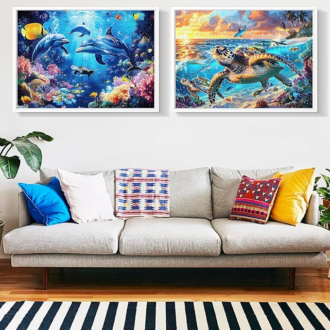 2 Pack Puzzles for Adults 1000 Pieces-Sea Turtle & Dolphins Difficult Jigsaw Puzzles for Adults,Hard Jigsaw Puzzle Decorations DIY Leisure Game Toy Suitable Family Friends(27.5x20 inches)