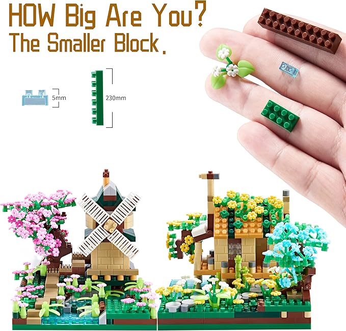 Sakura Tree House Plant Micro Block Building Set,Friendship Windmill Model Construction Set,1200 PCS for Adults and Kid