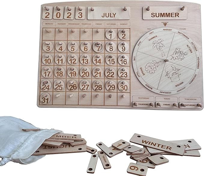 Montessori Calendar for Kids, Toddler Learning Calendar, Wooden Perpetual Calendar, Wooden Chore Chart, Educational Gift, Preschool Calendar
