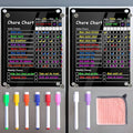 2Pcs Acrylic Magnetic Chore Chart for Kids & Adult，12" x 9.5" Behavior Responsibility Reward Chart，at Home Clear Dry Erase Refrigerator Board for Multiple Kids & Teens(w/ 8 Markers & Towel)
