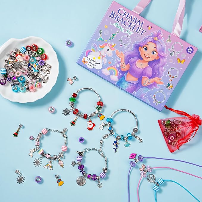 Taybonds Charm Bracelet Making Kit, DIY Jewelry Craft Toys for Girls Ages 4-6 6-8 8-12, Unicorn Mermaid Creative Gift Set for Birthday Christmas Friendship Bracelet Making