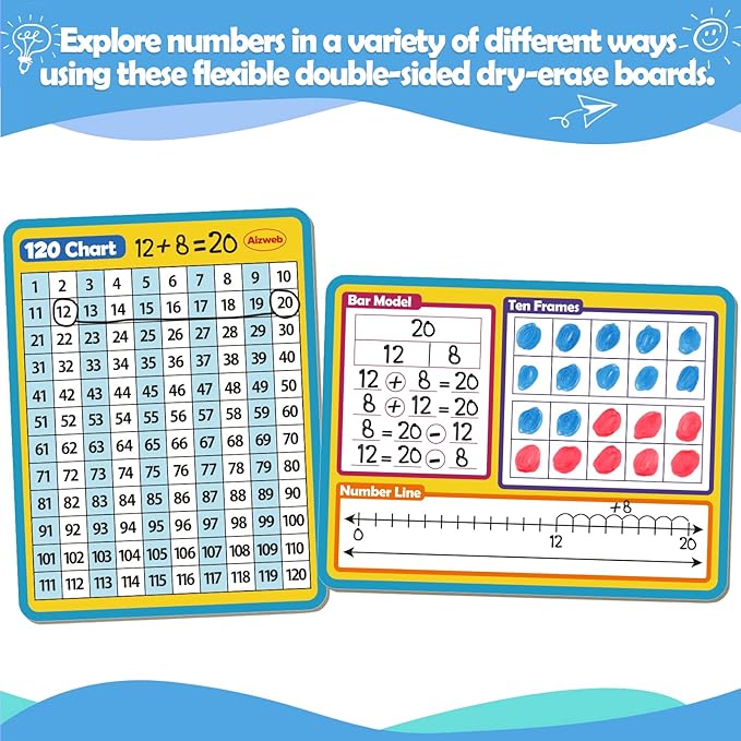 Dry Erase Number Line Whiteboard, 9" x 12" Double-Sided 120 Number Chart, Math Manipulatives White Board for Kids Students, Classroom and Home, Small White Board Dry Erase (Number Line)