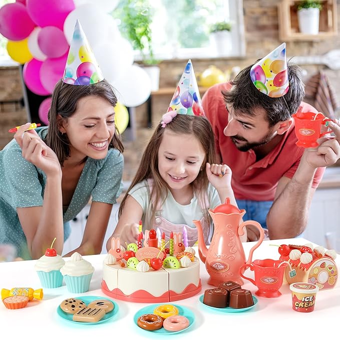 83 PCS Birthday Cake Food Play Set - Food Toy Pretend Cutting Play Cake Desserts Ice Cream and Donuts Food Toys - Birthday Gifts Toy Set for Boys Kids Girls