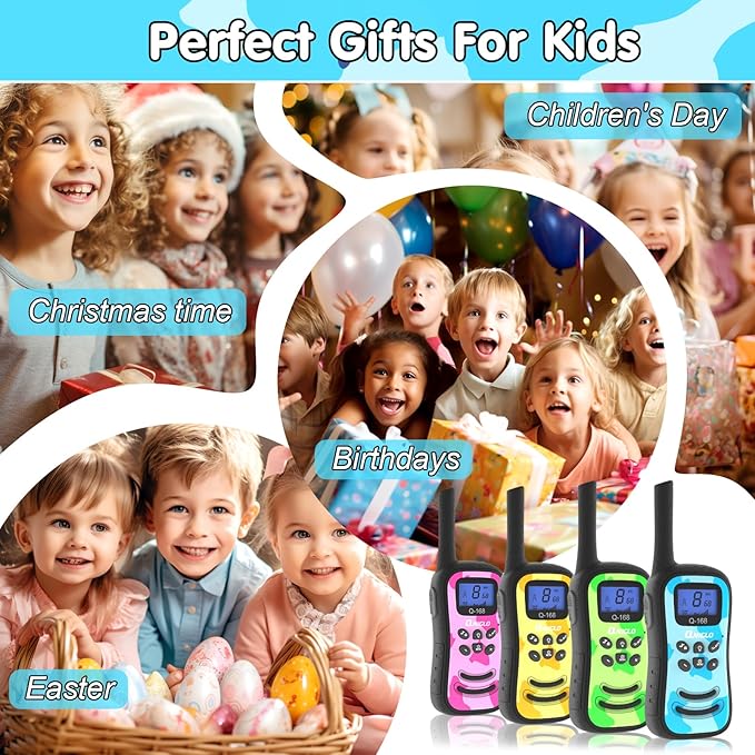Qniglo Camo Walkie Talkies for Kids, Rechargeable Walkie Talkies with 22 FRS Channels, VOX 2 Way Radios with LED Flashlight for Outdoor Camping Games & Birthday Xmas Toys Gifts for Boys Girls Kids