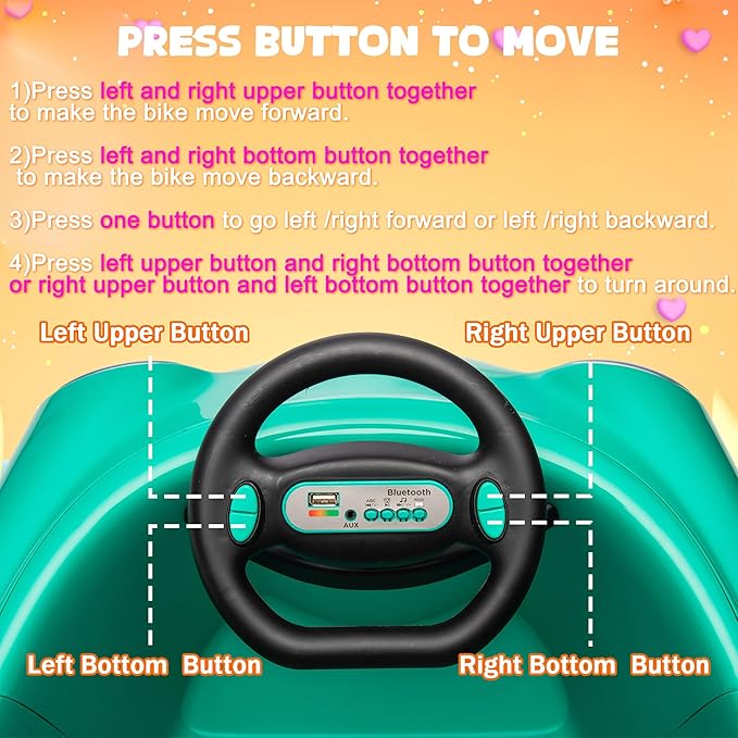 12V Dual Battery Electric Ride on Kids Bumper Car w/Remote Control,360 Degree Spin,Push Rod Rocker Horse Function,3-Speeds Babies & Toddlers Bumping Car Ride on Toy Gift for 1-4 Years Children（Green）