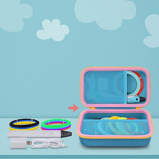 co2CREA Storage Organizer Case for 3D Printing Pen Set, Compatible with SCRIB3D P1/Advanced, MYNT3D Super/Advanced, 3Doodler Start+/Flow/PRO and Filament Refill（Blue Case + Yellow Zipper）