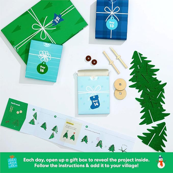 KiwiCo Winter Wonderland - 2025 Advent Calendar for Kids | Christmas Activities For Kids | Assemble Winter Village with Motorized Sledding Hill, Ice Skating Rink, Reindeer, Christmas Trees & more!