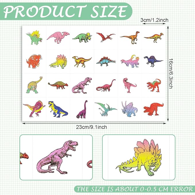 Landhoow 240 Pcs Dinosaur Tattoos Temporary for Kids Glitter Face Tattoos Cool Body Sticker Costume Accessory for Adults Boys Girls Party Favor
