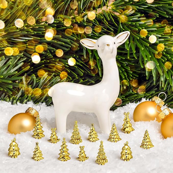 Thyle 140 Pcs Mini Golden Christmas Trees for Xmas Decorations Christmas Vase Filler Small Golden Xmas Tree Statue for Home Table Scatters Favor Vase Filler