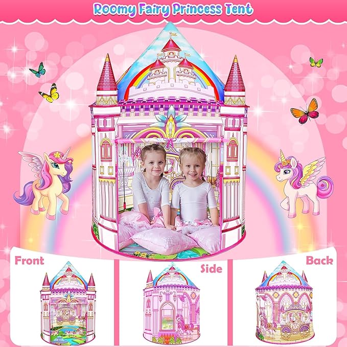 Toys for Girls,Large Kids Tent Toddler Girl Toys,Foldable Tent for Kids with Carry Bag Indoor Playhouses,Princess Toys for 3-12 Year Old Girl Castle Playhouse Unicorns Gifts for Girls