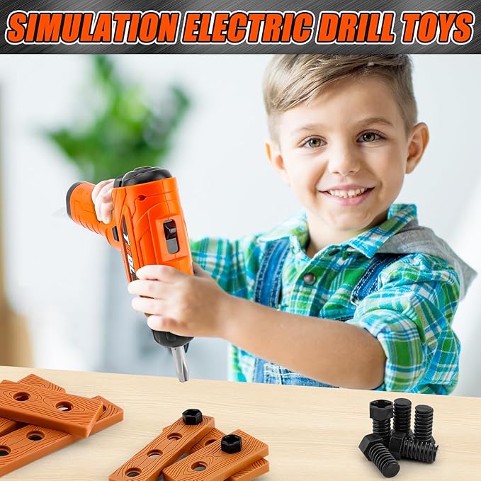 Toy Drill Set for Toddlers 1-3，Electric Power Kids Drill and Screw Set，Kids Pretend Play Tool with Realistic Sound & Action，Preschool STEM Toy for Home & Classroom, Ages 3+
