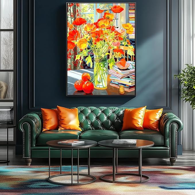 500 Piece Jigsaw Puzzle for Adults Orange Floral Art Premium 15"x23" Beautiful Flowers Large Piece Puzzle with Books Tomatoes Still Life Challenging Gift for Women, Men, Puzzle Lovers