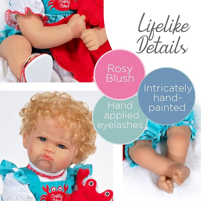 Paradise Galleries 22 Inch Realistic Reborn Baby Girl Doll in Crabby Outfit with Soft Lovie Blanket and Accessories Giftable Set – Crabby Cakes