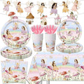 Fairy Party Decorations Tableware, 142pcs Fairy Birthday Party Decorations Plates and Napkins Cups Tablecloth Flower Fairies Banner for Enchanted Forest Garden Birthday Baby Shower Decorations
