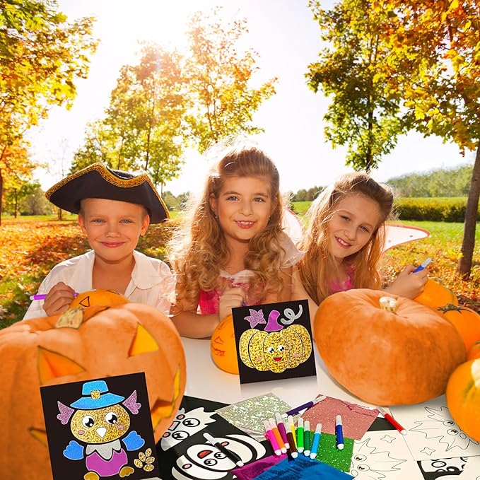 Cinrobiye 24 Set Fall Foil Art Craft Kits DIY Leaves Animals Painting Kits Art Paper Coloring Activity for Autumn Classroom Home Party Favors Thankgiving Birthday Goodie Bags Gifts Prizes (Fall)