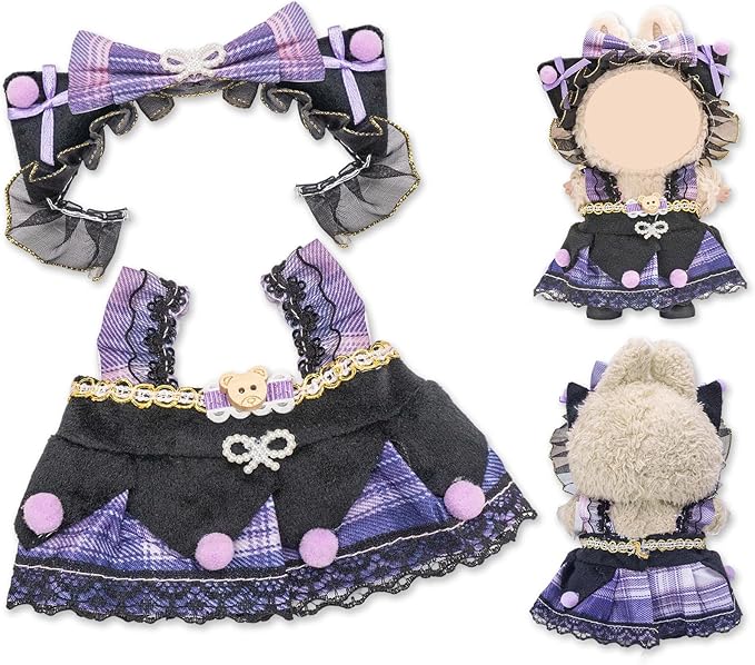 4 Pack—17cm Plush Doll Clothes,Premium Doll Outfit with Accessories,Princess Skirt,Cute Clothes Outfit for 17cm Dolls,End Dress Up Fashion Clothing Set(No Dolls and Shoes) (Set L)