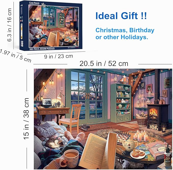 500 Piece Puzzles for Adults Cozy Room 20.5 x 15 Inch 500 Piece Jigsaw Puzzles for Kids Adults Puzzles 500 Pieces for Adults Holiday Educational Challenge Toy