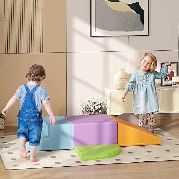 Qaba Foam Play Set for Toddlers and Children, Easy-to-Clean 4 Piece Soft Indoor Climber & Safe Kids Climbing Set for Crawling or Sliding, Assorted