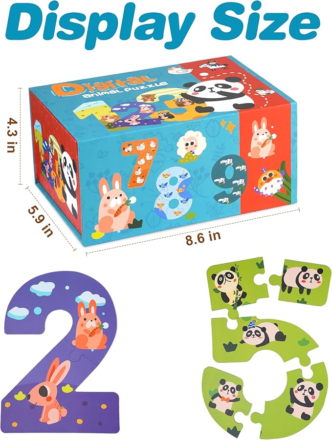 Wooden Puzzles for Kids, Montessori Numbers Puzzles Animal Puzzle for Toddlers, Preschool Learning Toys Educational STEM for Boys Girls Ages 3+