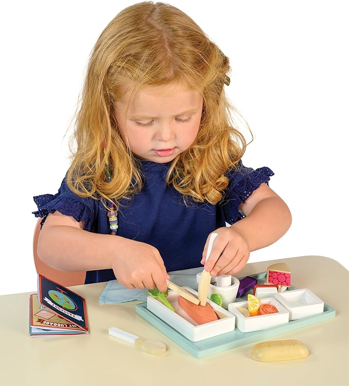 Tender Leaf Toys - Airline Meal Tray - Wood Pretend Play Food Set for Imaginary Travel - Includes 3-Course Plane Meal, Accessories and Passport - Encourages Imaginative Play, Language Skills - Age 3+