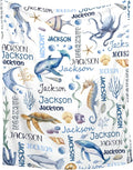 Personalized Baby Blanket for Girls Boys Kids Dolphins Turtles Custom Baby Blanket with Name Throw Birthday Gift for Toddlers Infants Shower Newborns Nursery Stroller Crib Bed Decor