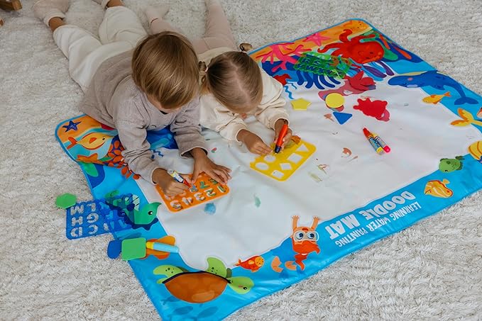 Water Doodle Mat -Large 48x36 inches - New Released! No Mess Drawing & Writing with Magic Color Pen. Educational Toy for Boys/Girls Ages 3 to 12, Learning The Alphabet, Numbers/Shapes. Kids Gift Toy!