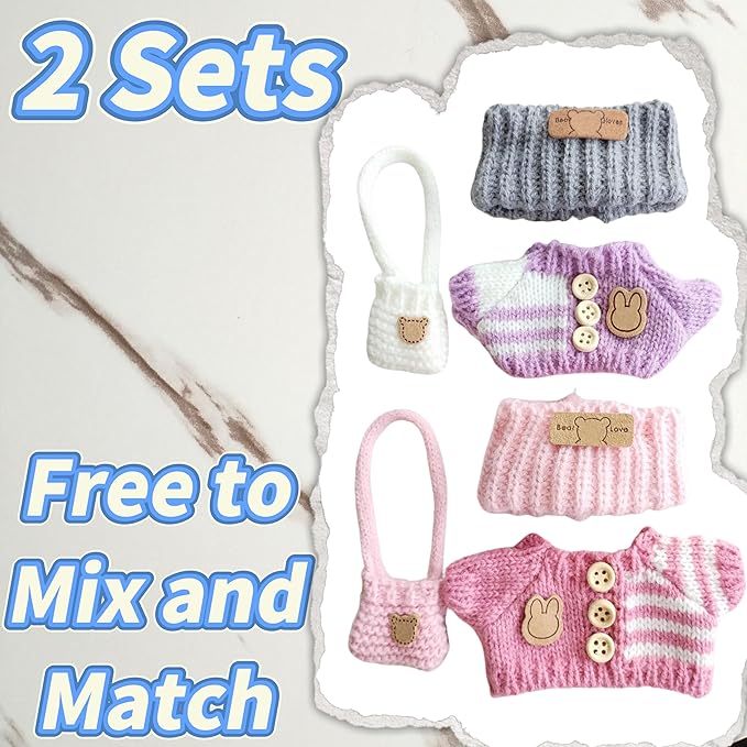 15cm & 17cm Doll Clothes Outfits Set - Premium Dress Up Bundle with Exquisite Accessories | Soft Fabric Fashion Doll Costume for 15-17cm Dolls (2set Pink+Purple)